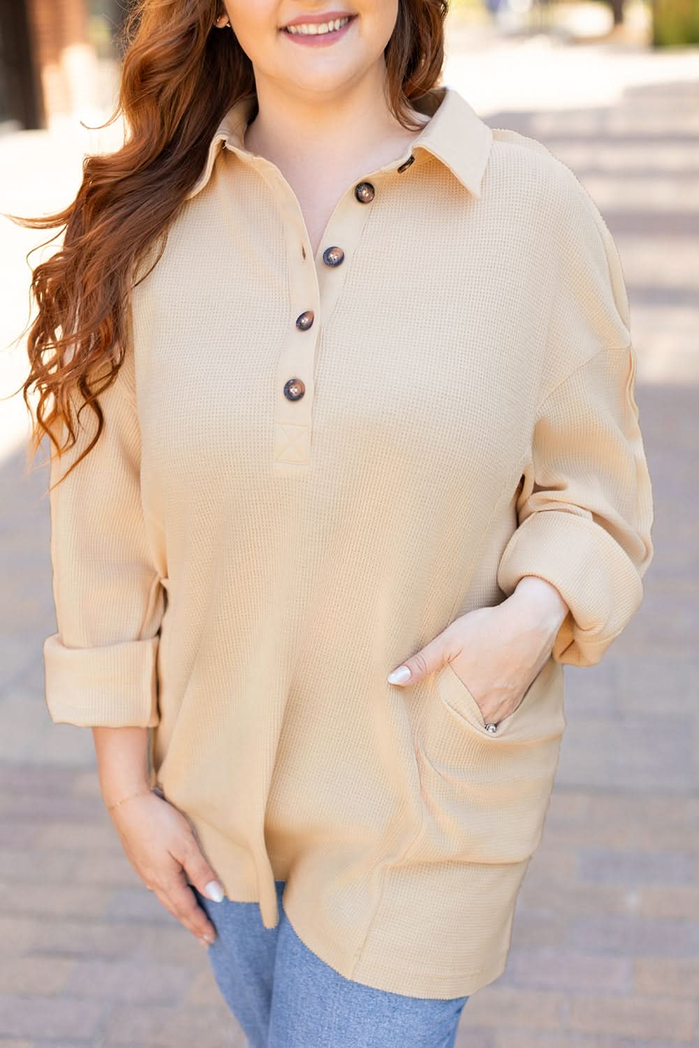 Cozy plus size thermal tunic with pockets - Love Salve